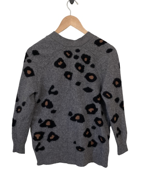 360 Cashmere Gray Leopard Print Cardigan - Picture 2 of 7